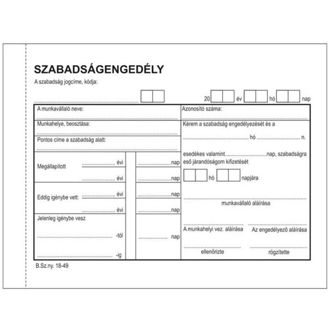 B.18-49/V Szabadságengedély önindigós 50x2 példányos (0000030)