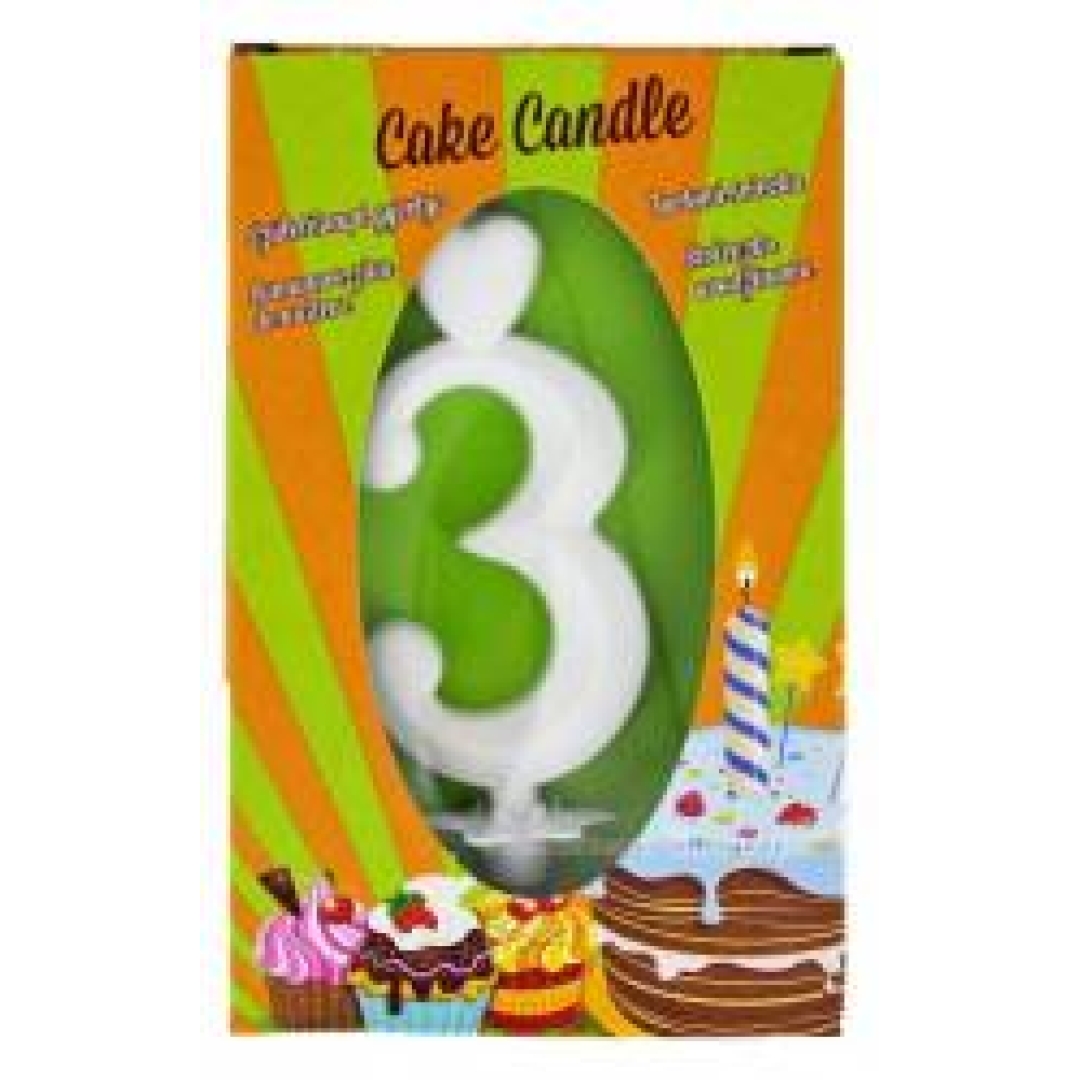 Csomagolt számgyertya fehér "3" (0000195)