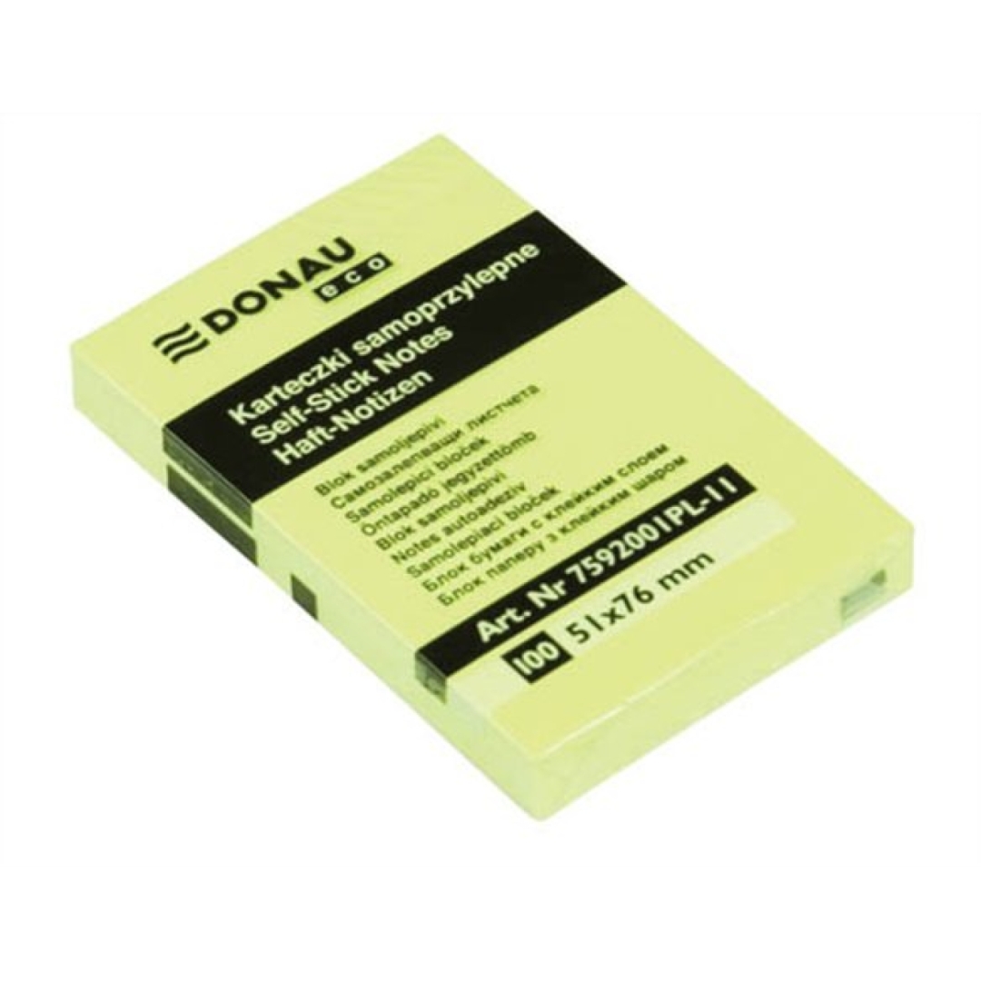 Öntapadós jegyzettömb DONAU ECO 51x76 mm 100 lap sárga (0000259)