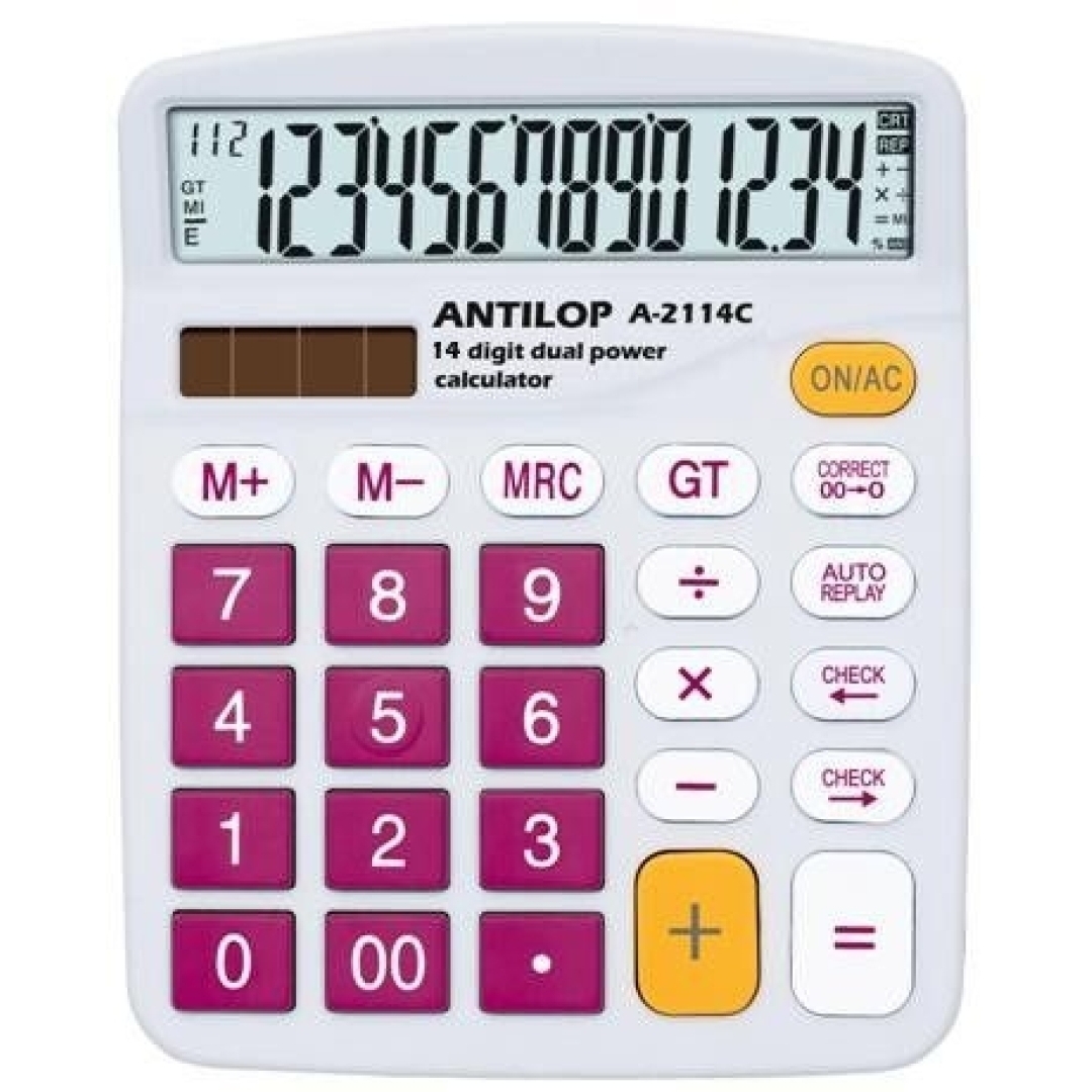 Antilop A-2114C színes normál asztali számológép. 14 karakteres bordó színű (0000669)