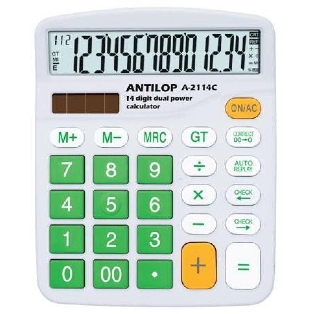 Antilop A-2114C színes normál asztali számológép. 14 karakteres zöld színű (0000671)