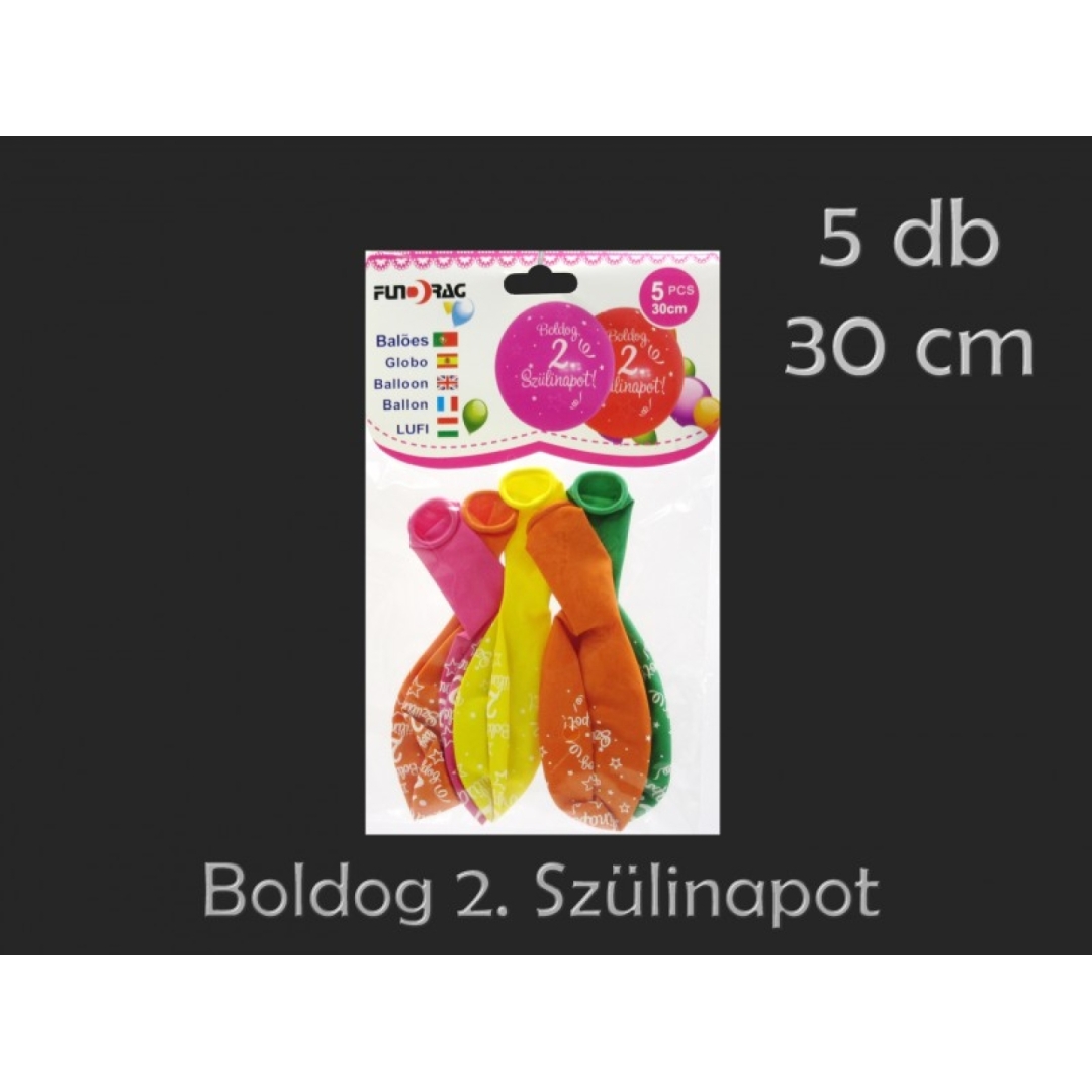 Lufi Boldog 2. Szülinapot színes 5db 30cm (0001031)