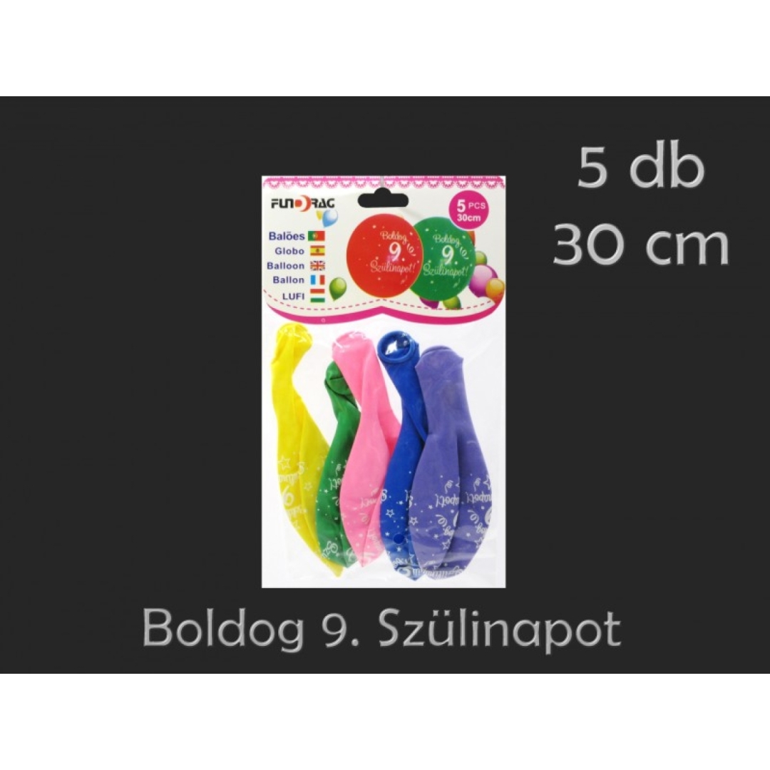Lufi Boldog 9. Szülinapot színes 5db 30cm (0001038)