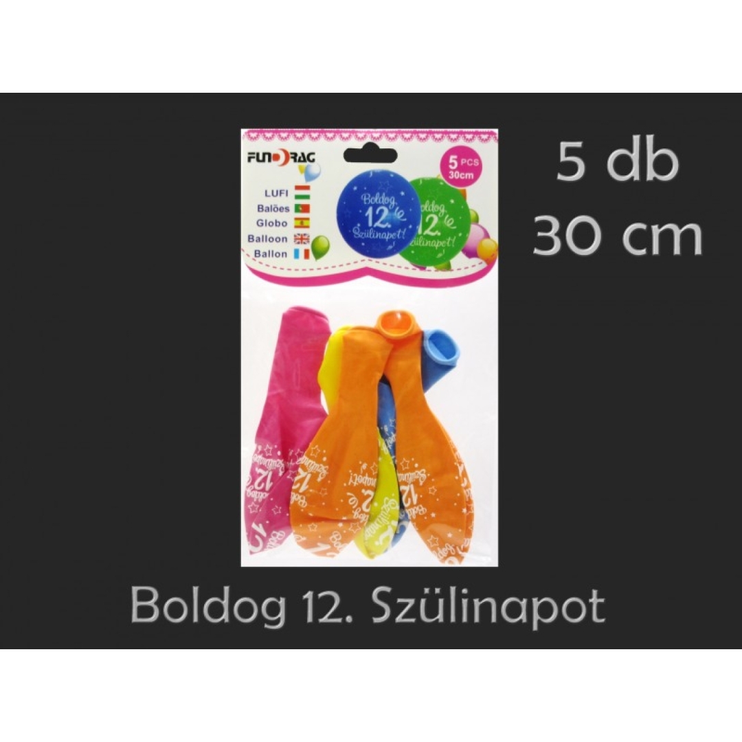 Lufi Boldog 12. Szülinapot színes 5db 30cm (0001041)