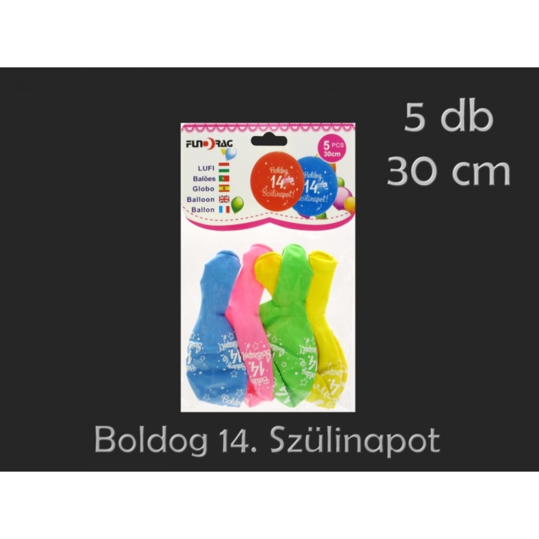 Lufi Boldog 14. Szülinapot színes 5db 30cm (0001043)