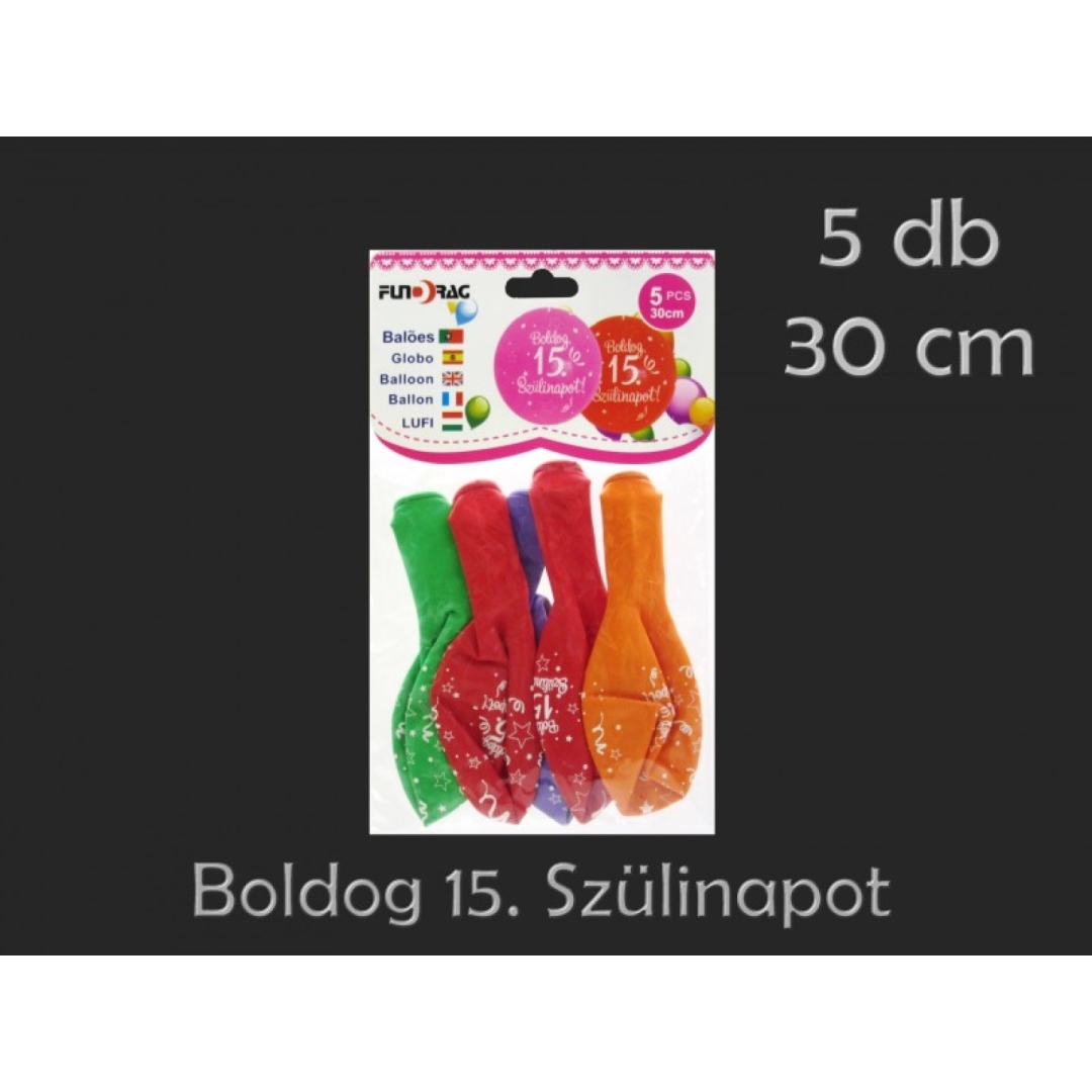 Lufi Boldog 15. Szülinapot színes 5db 30cm (0001044)