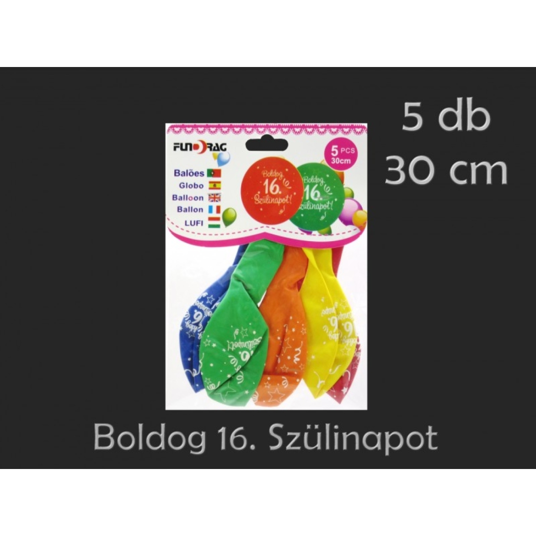 Lufi Boldog 16. Szülinapot színes 5db 30cm (0001045)